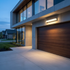 Ligne light above modern garage door at blue hour