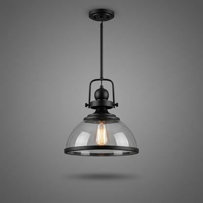 Verdana clear glass pendant on grey studio background