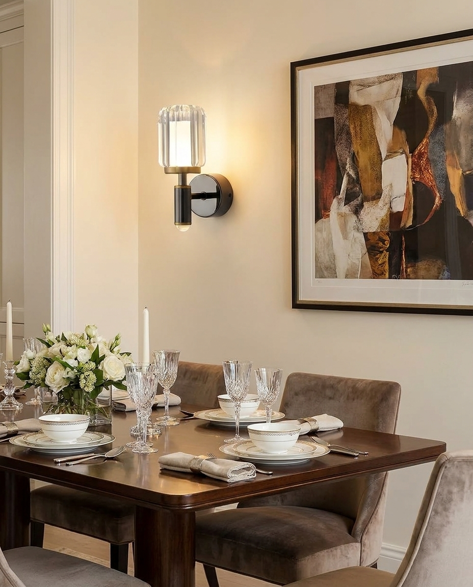 Prism Clear Acrylic Wall Sconce in dining room