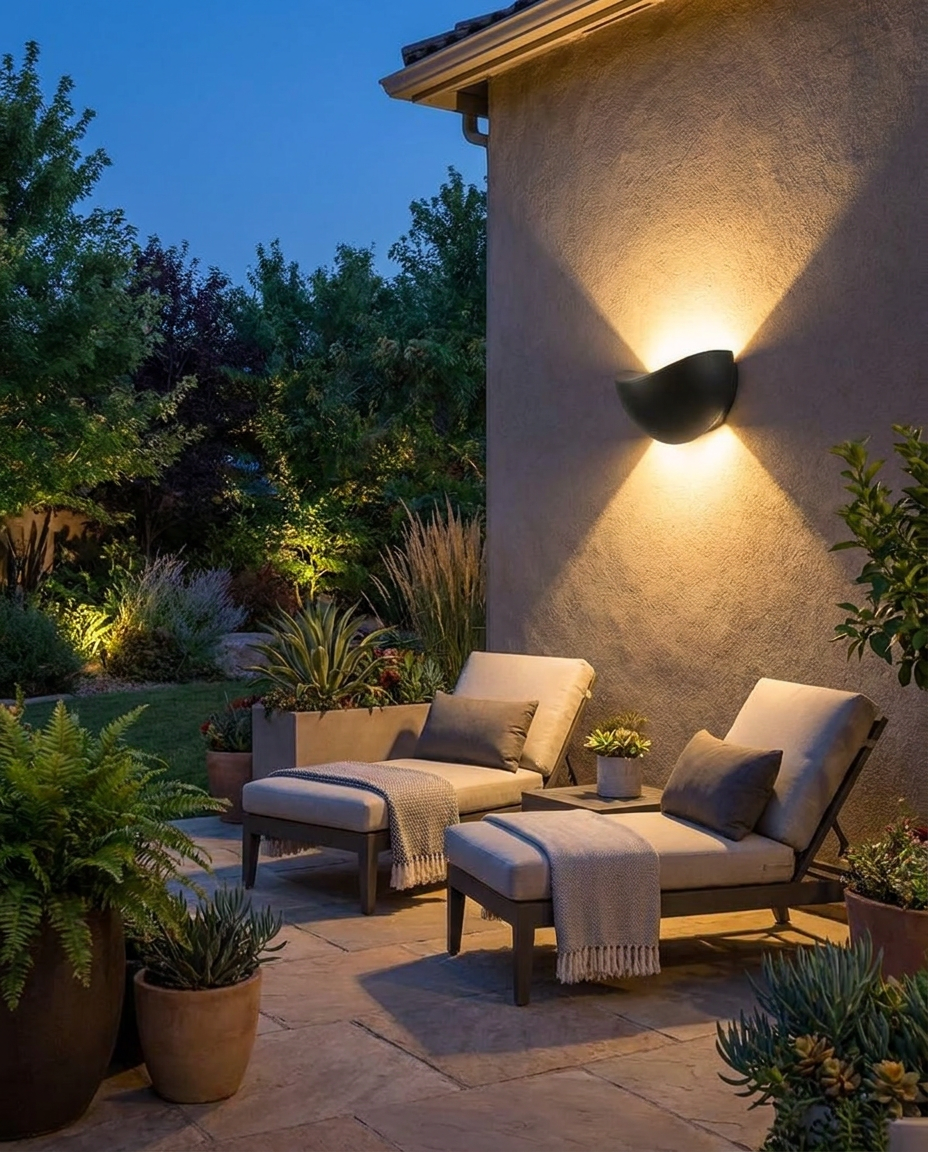 Vertex Geometric LED Outdoor Wall Sconce Black on patio