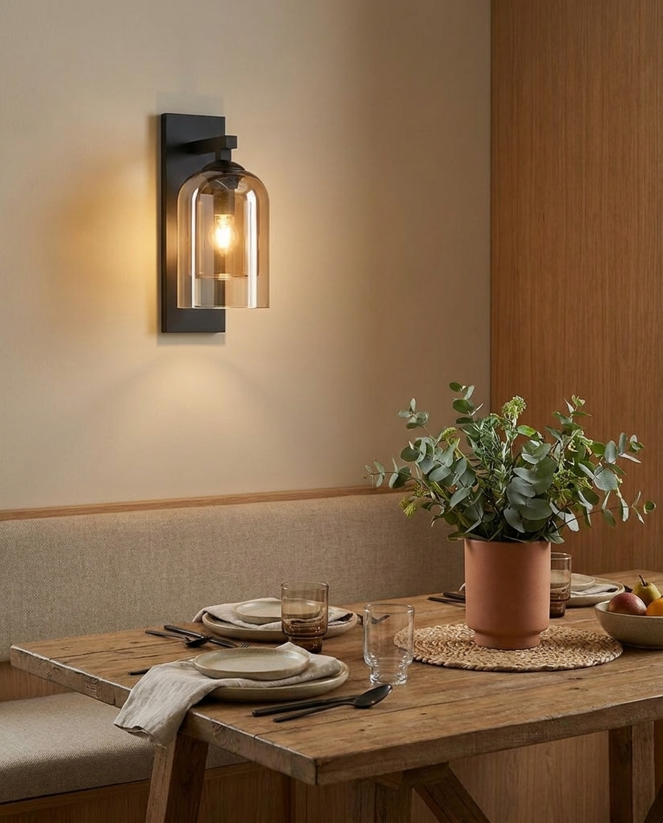 Halo Double Layer Glass Wall Sconce Brown in dining nook