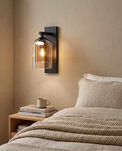Halo Double Layer Glass Wall Sconce Brown in bedroom