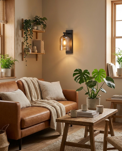 Halo Double Layer Glass Wall Sconce Brown in living room