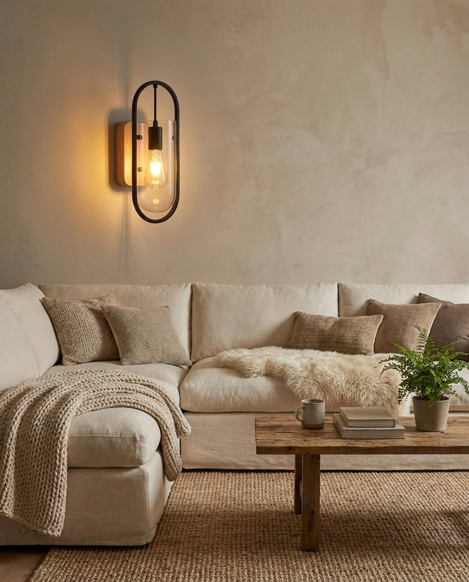 Timber Retro Wood Glass Wall Sconce Transparent in living room