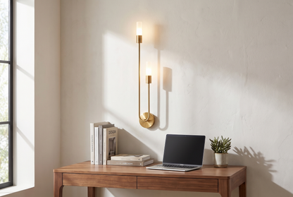 Gemini Dual Head LED Wall Sconce above a home office desk
