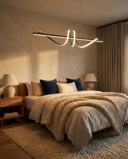 Calyx black Nordic chandelier in a bedroom