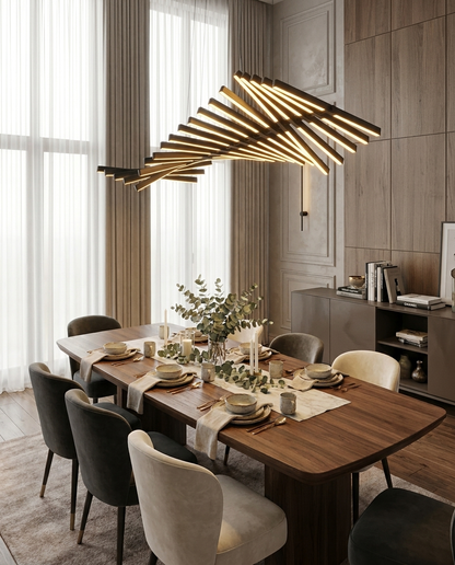 Nyxara black fishbone pendant over a dining table