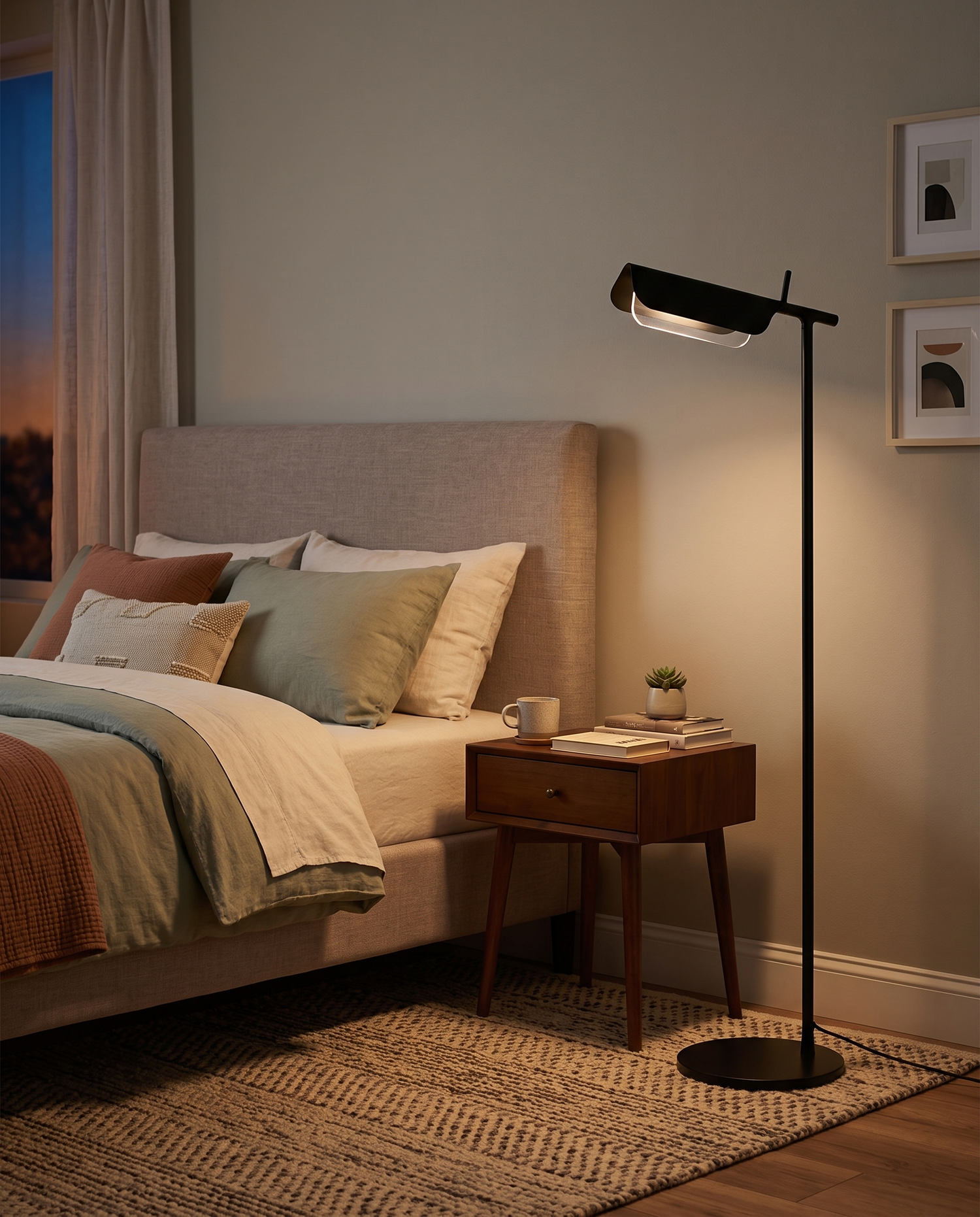 Black Halden floor lamp in a cozy bedroom