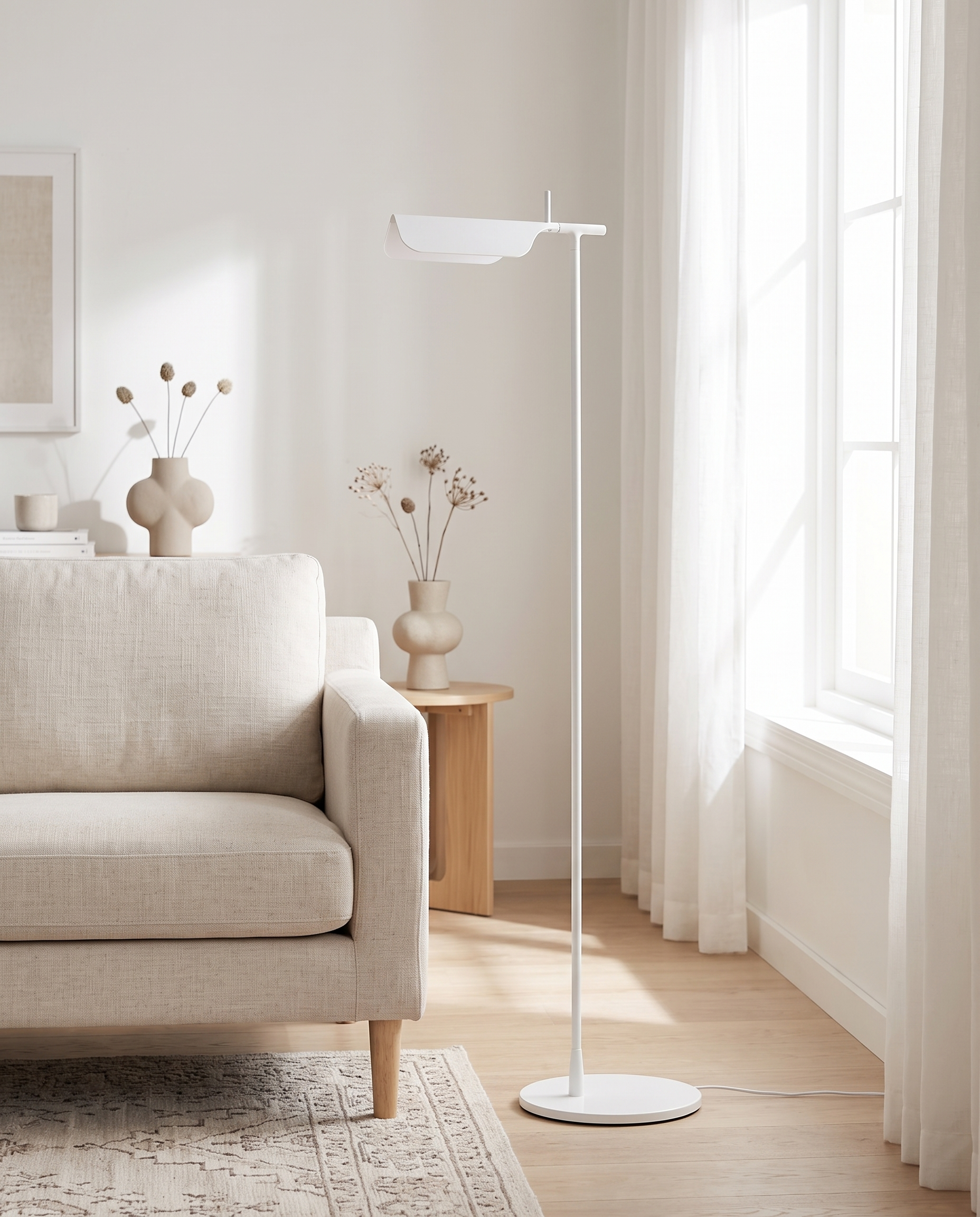 White Halden floor lamp in a bright living room