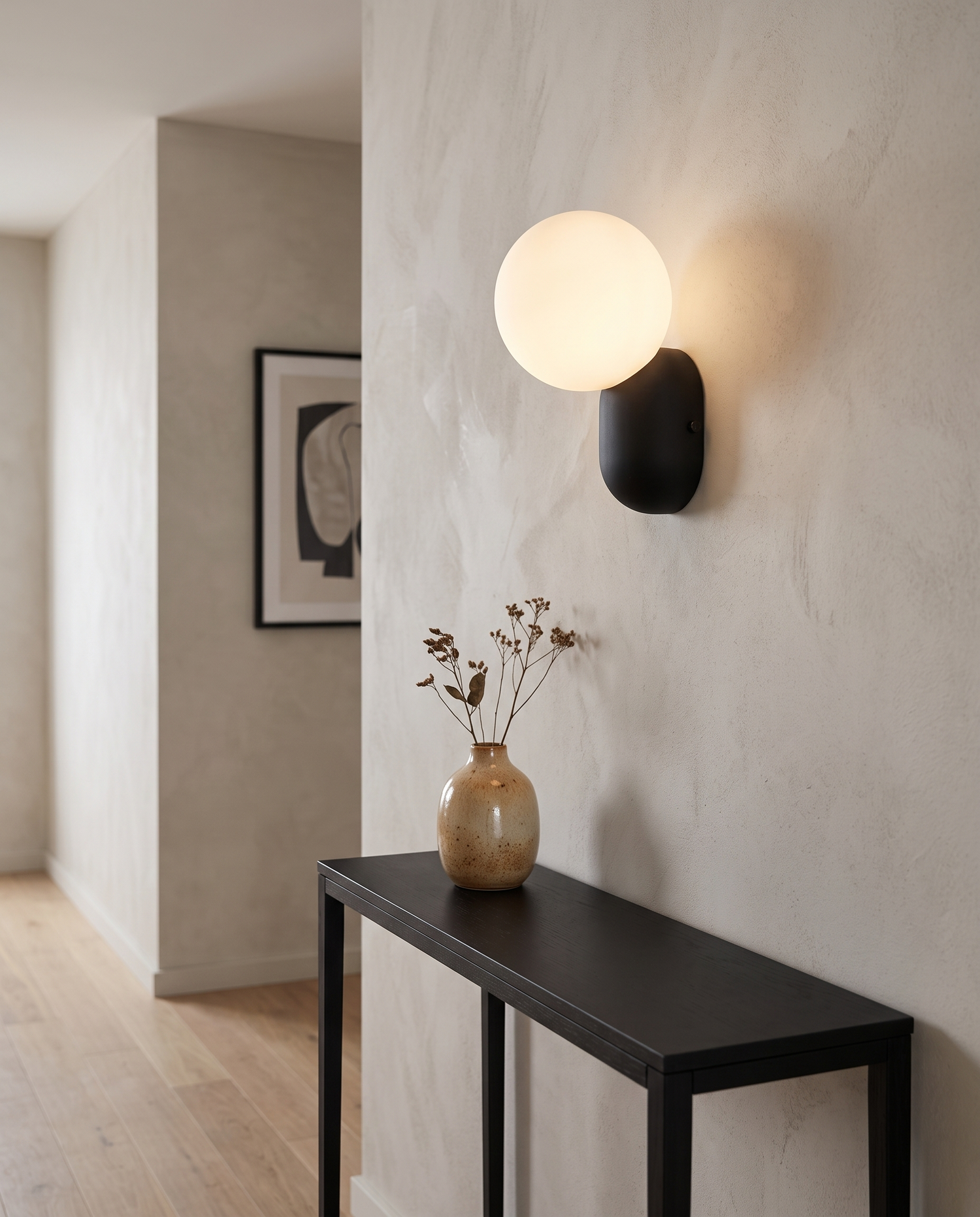 Perle Glass Wall Sconce Black - hallway