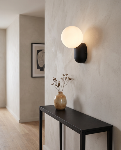 Perle Glass Wall Sconce Black - hallway