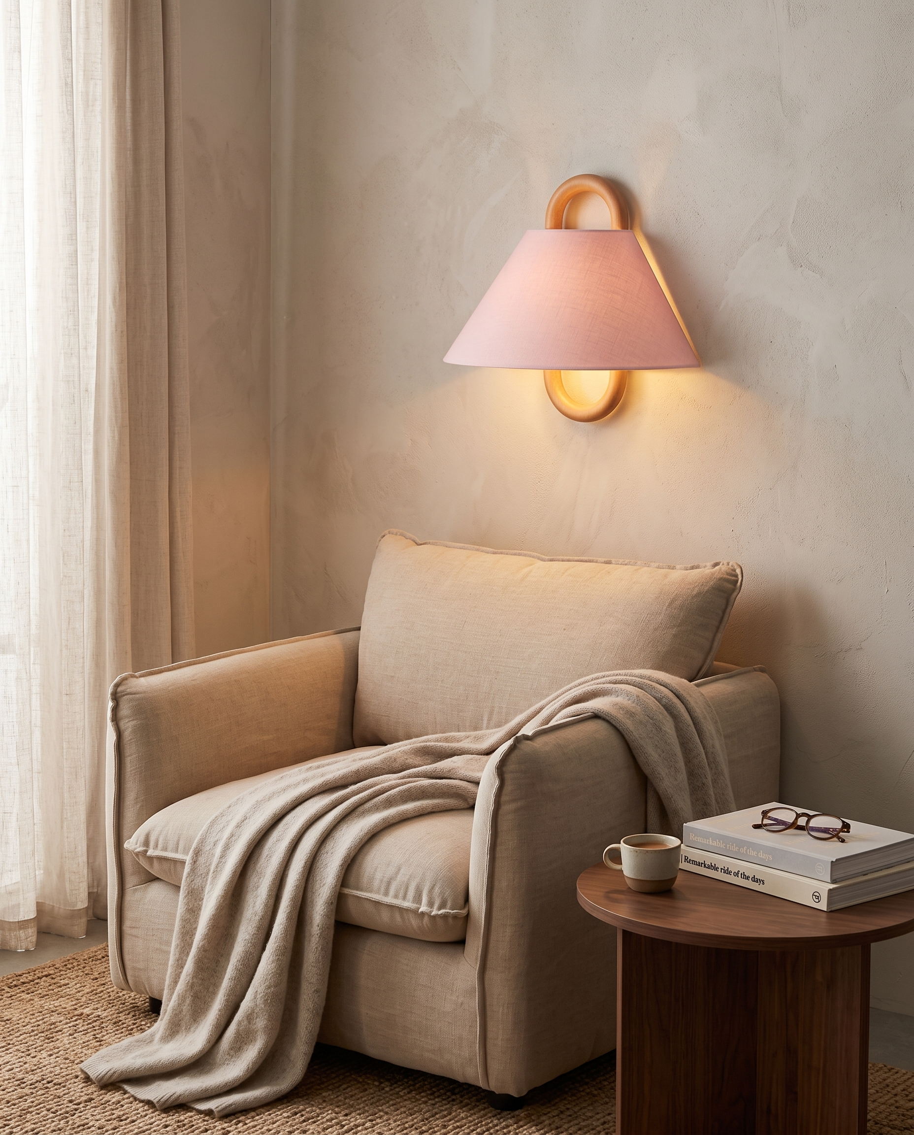 Aspen Wood Wall Sconce Light Pink Flat - reading nook