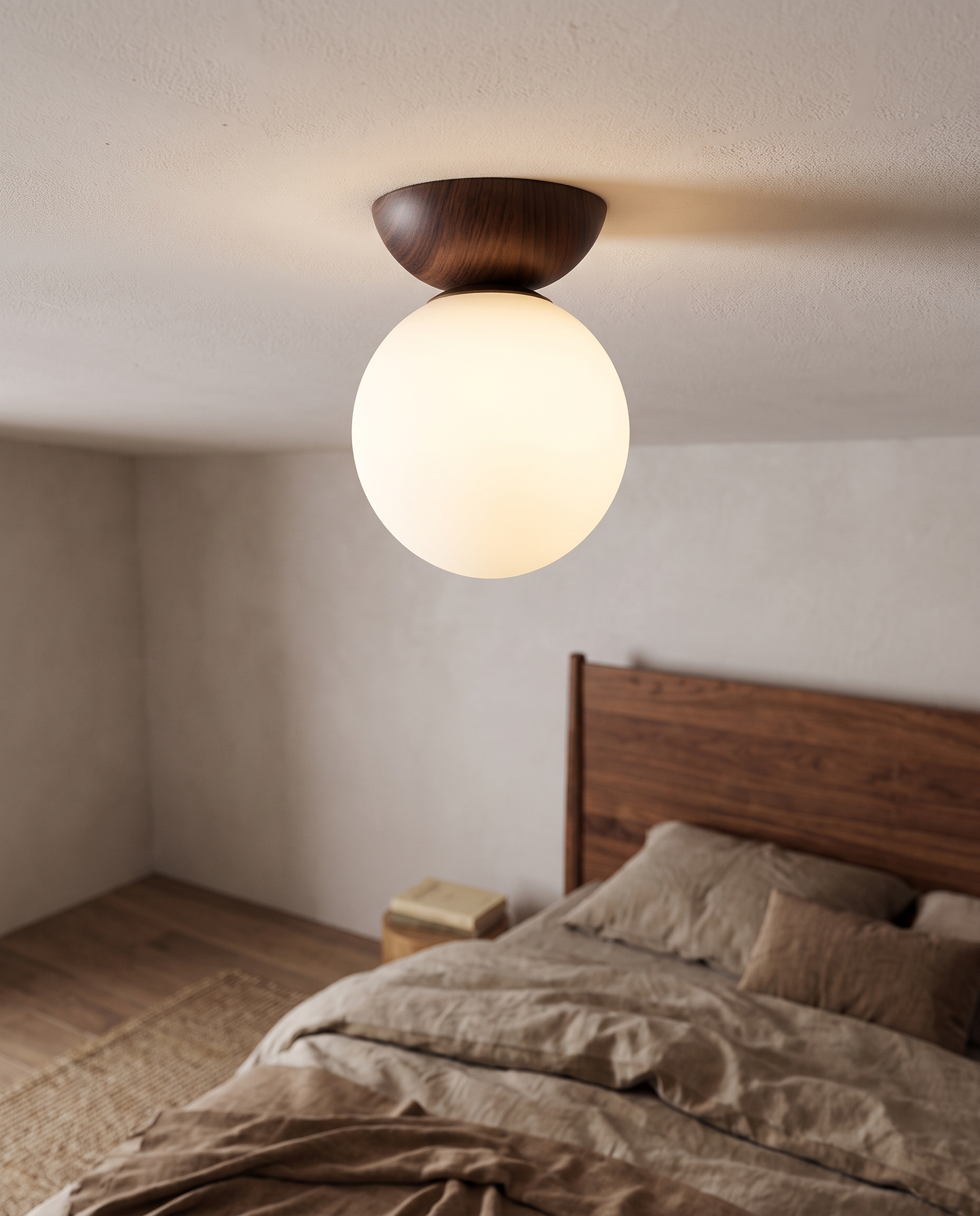 Sfera Glass Ceiling Light Semi-Flush Walnut - bedroom