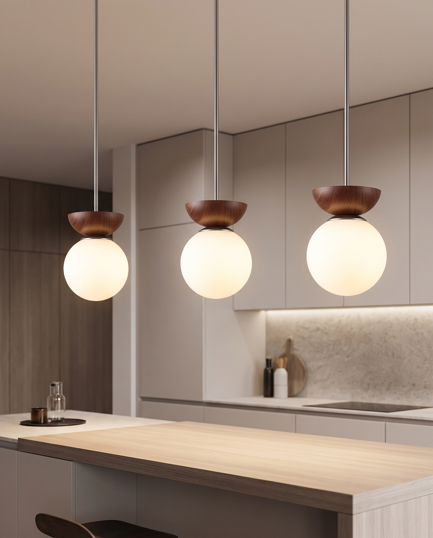 Sfera Glass Ceiling Light Pendant Wood - kitchen