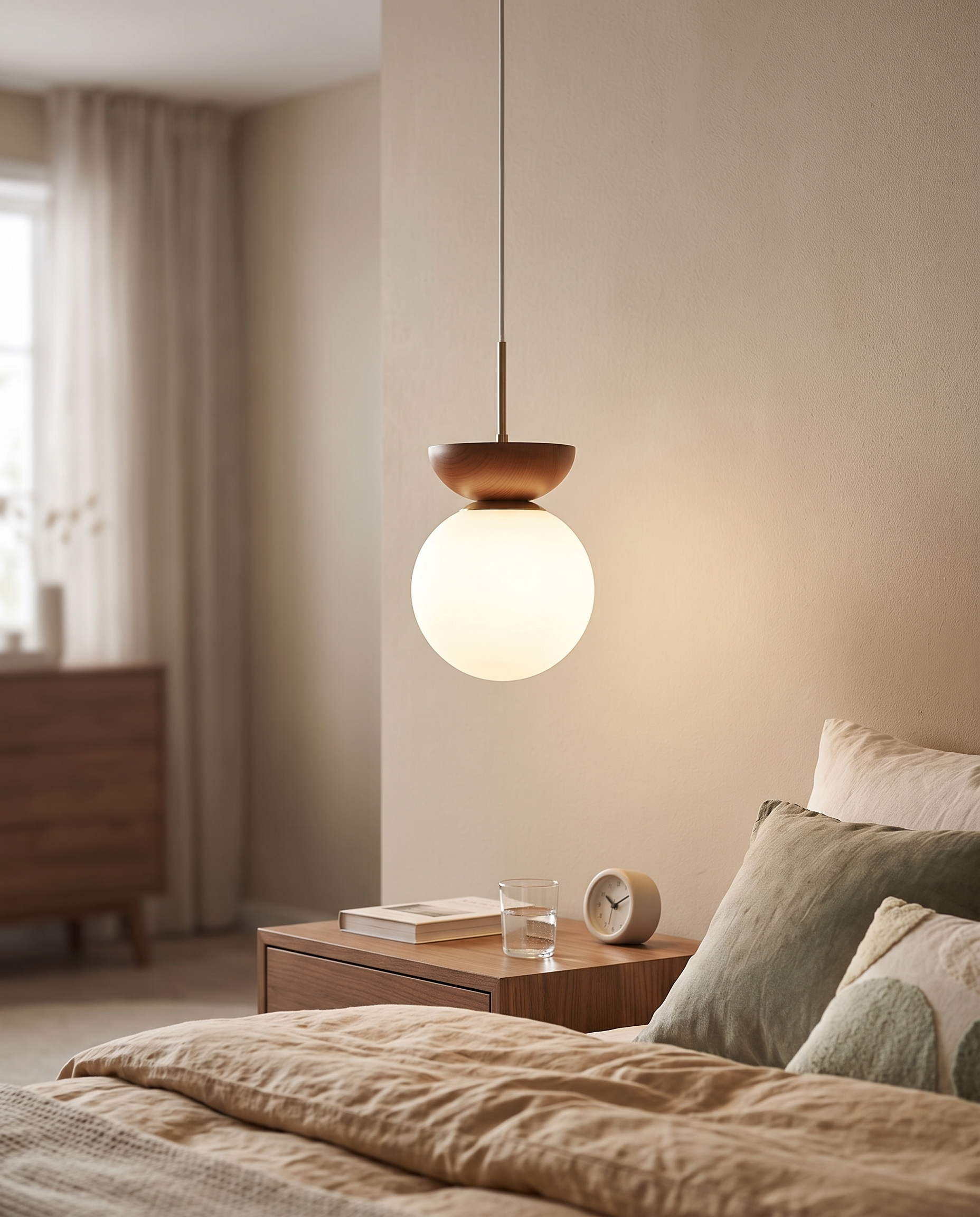 Sfera Glass Ceiling Light Pendant Wood - bedside
