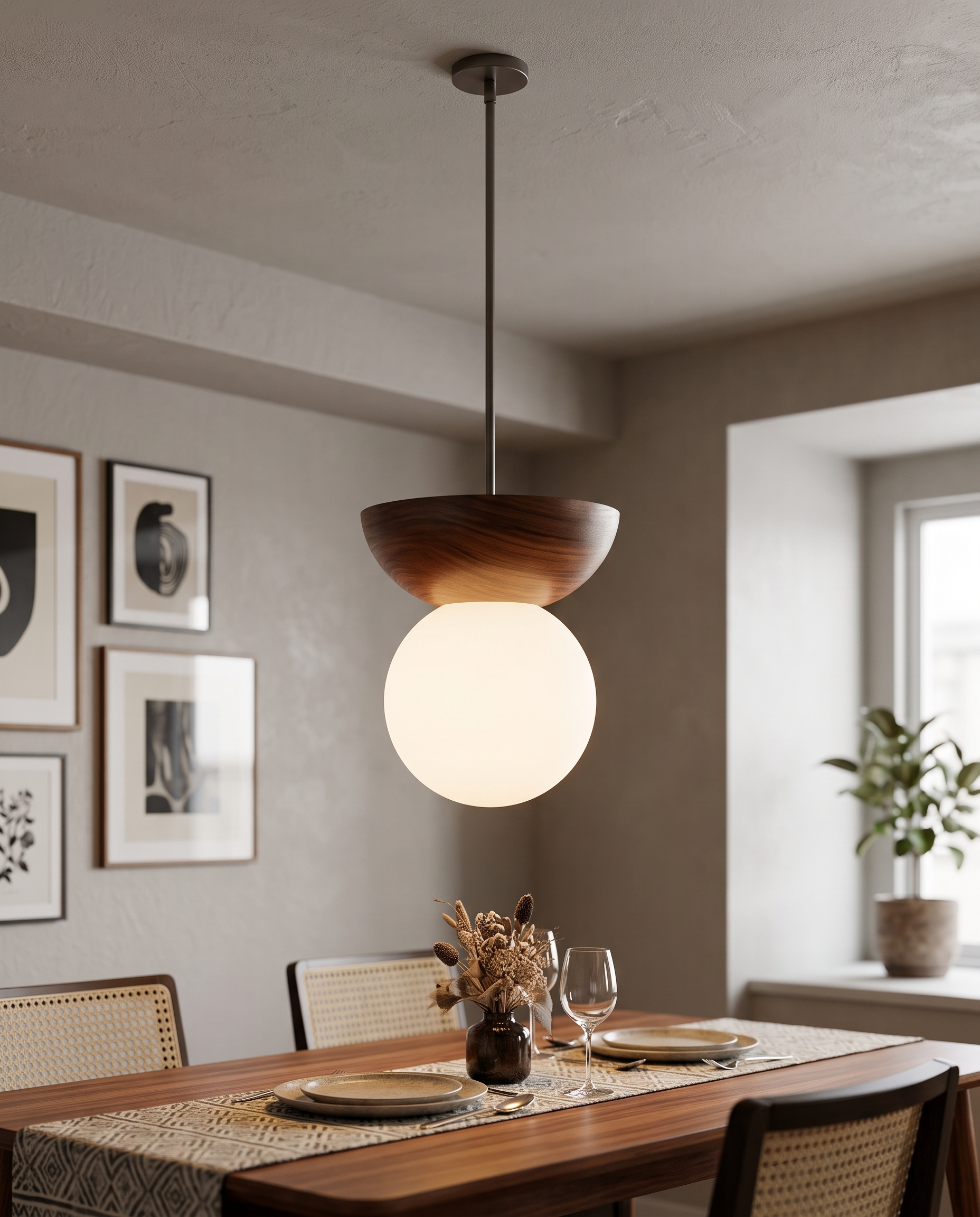 Sfera Glass Ceiling Light Pendant Walnut - dining