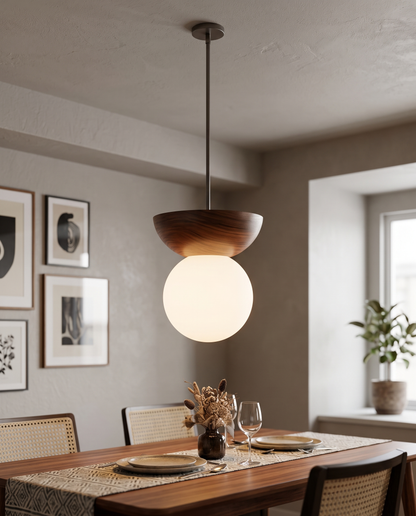 Sfera Glass Ceiling Light Pendant Walnut - dining
