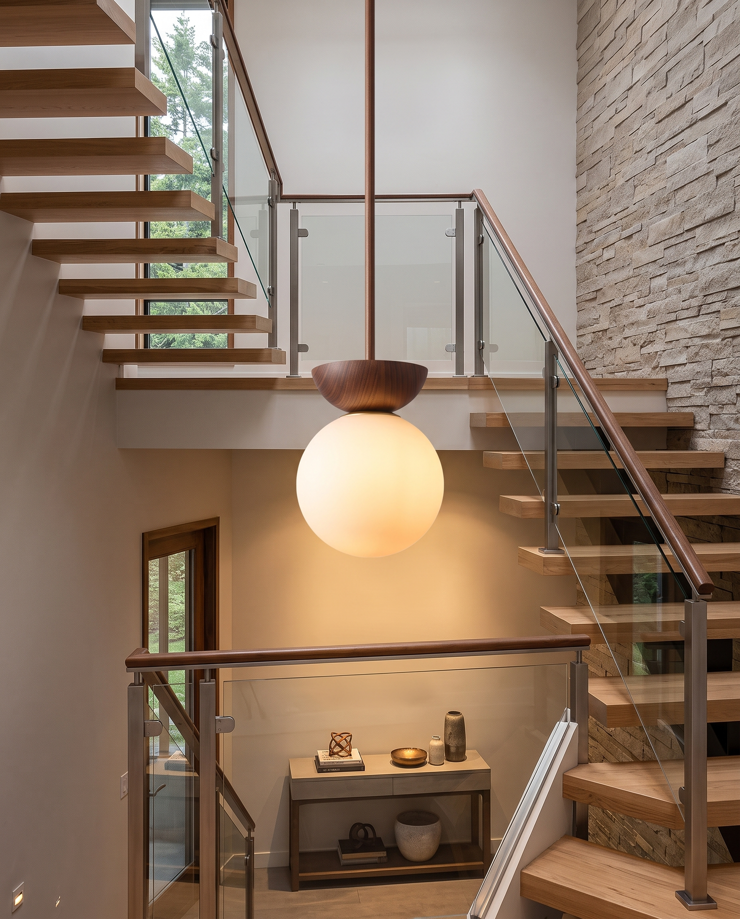 Sfera Glass Ceiling Light Pendant Walnut - stairwell