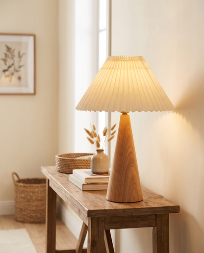 Yumi Table Lamp in Light Brown on an entryway console