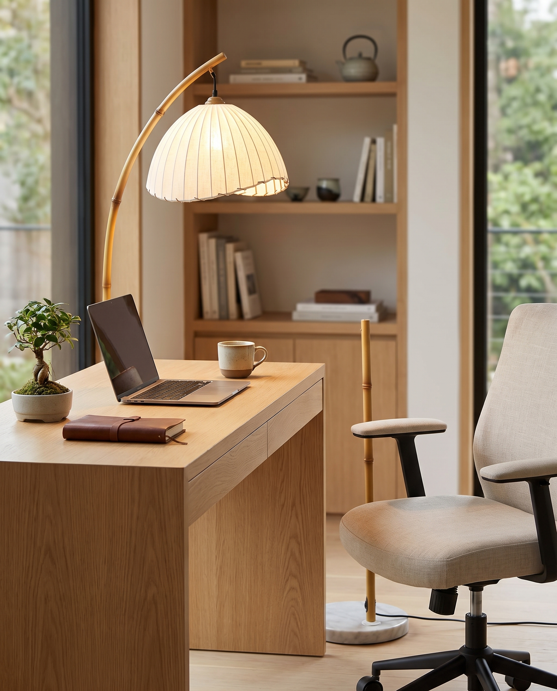Kaze Floor Lamp beside a home office desk