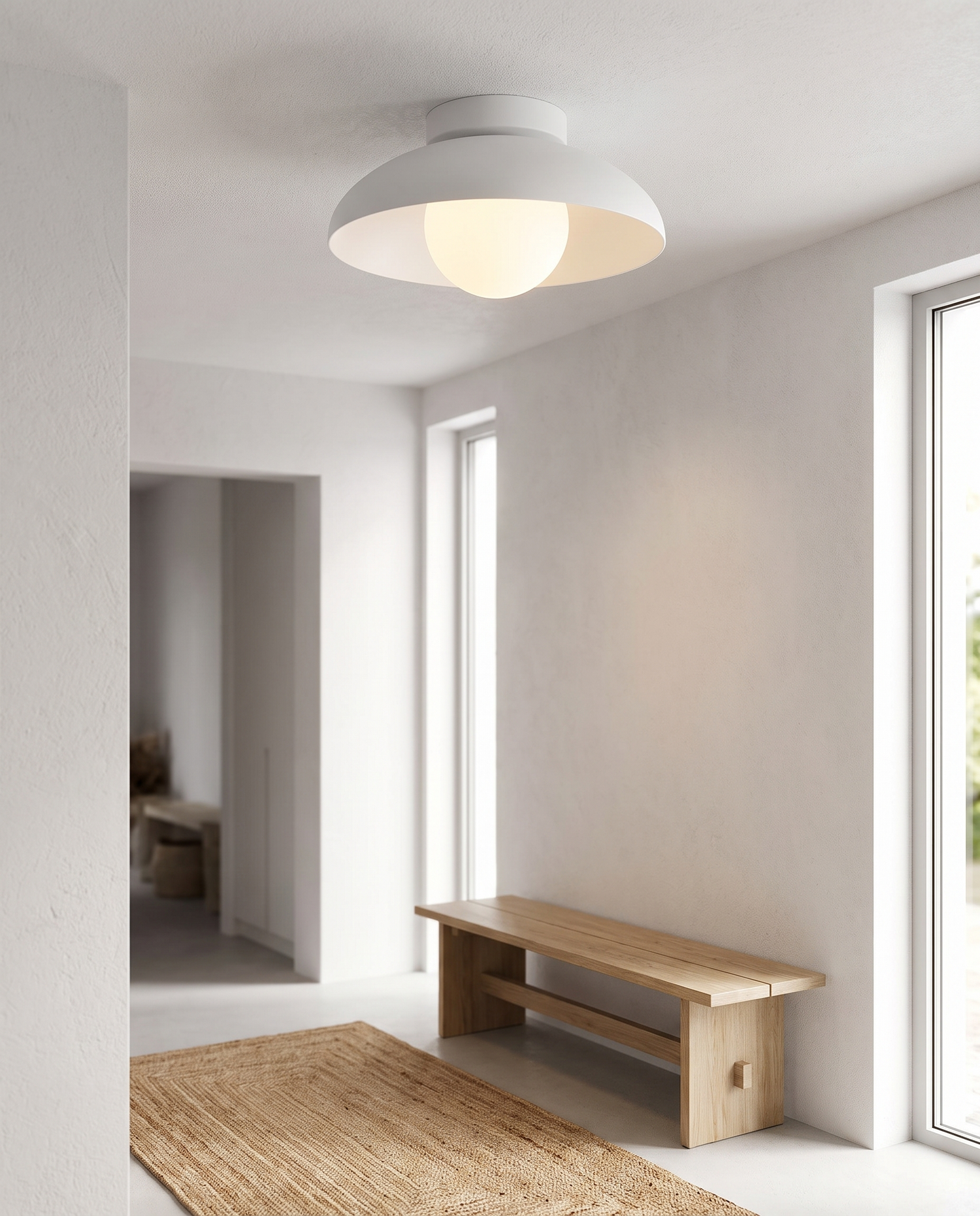 Noor Ceiling Light in White in an entryway