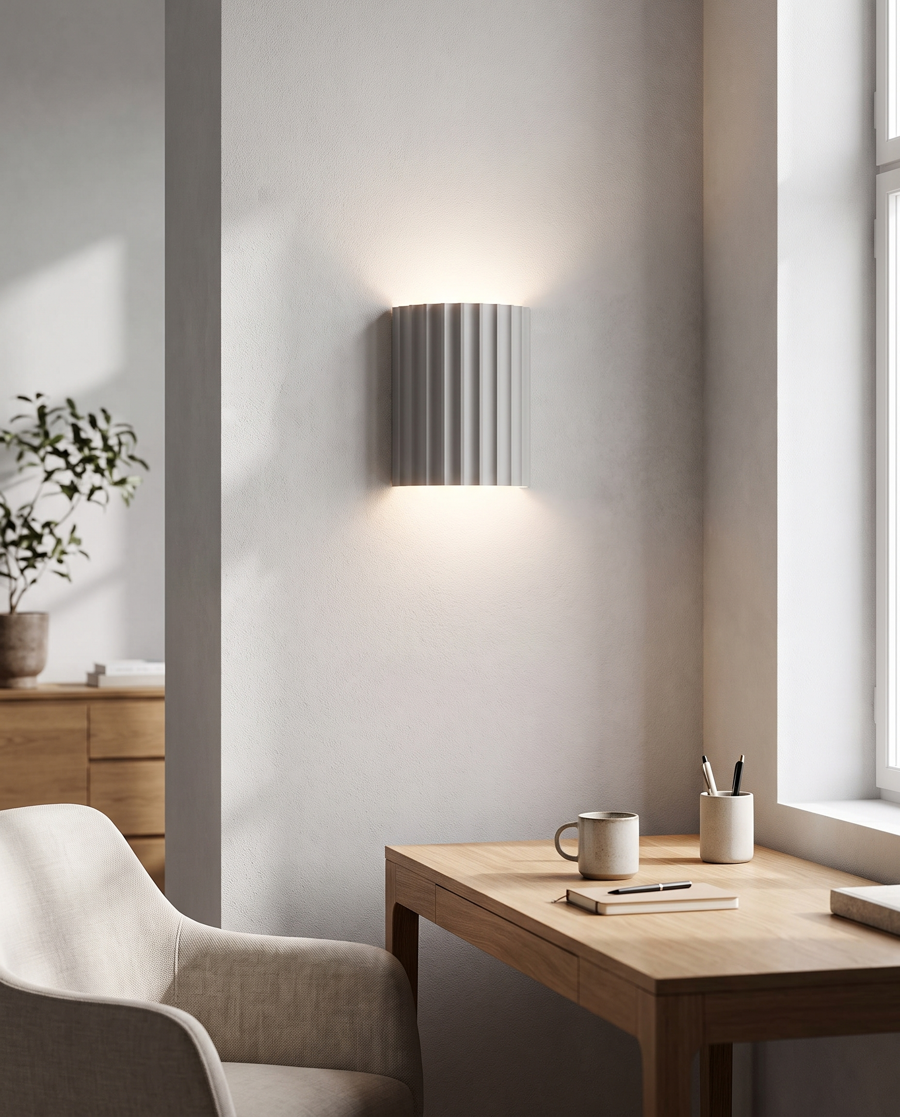 Momo Wall Sconce in Gray in a home office