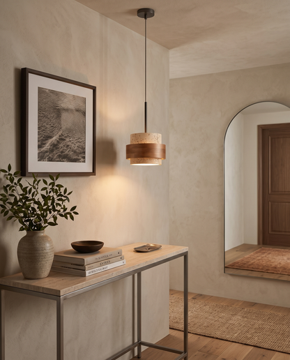 Colonna Travertine Pendant Light in an entryway