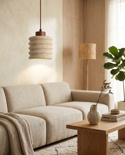 Onda Travertine Pendant Light in a living room