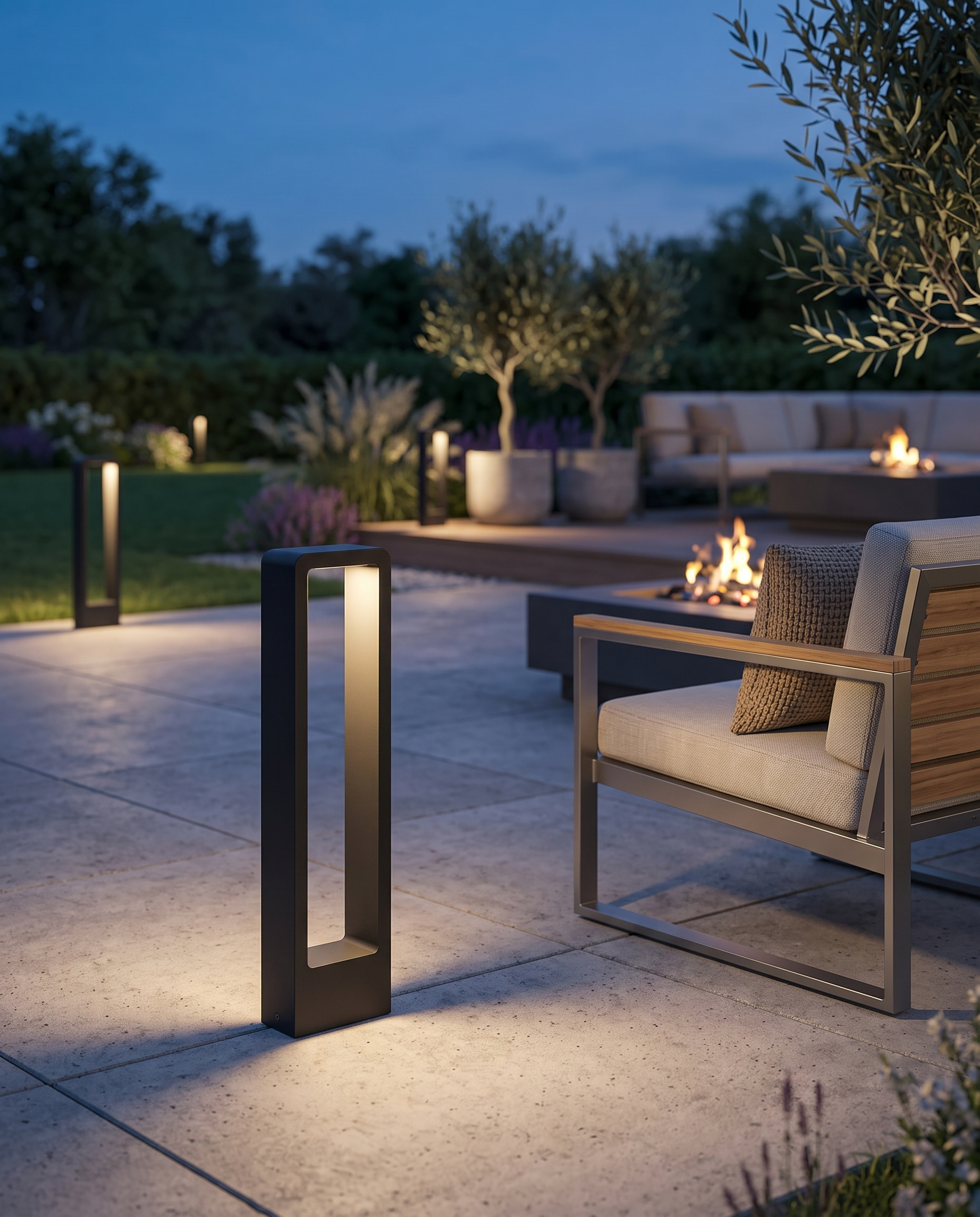 Vialo Outdoor Bollard Light on a patio