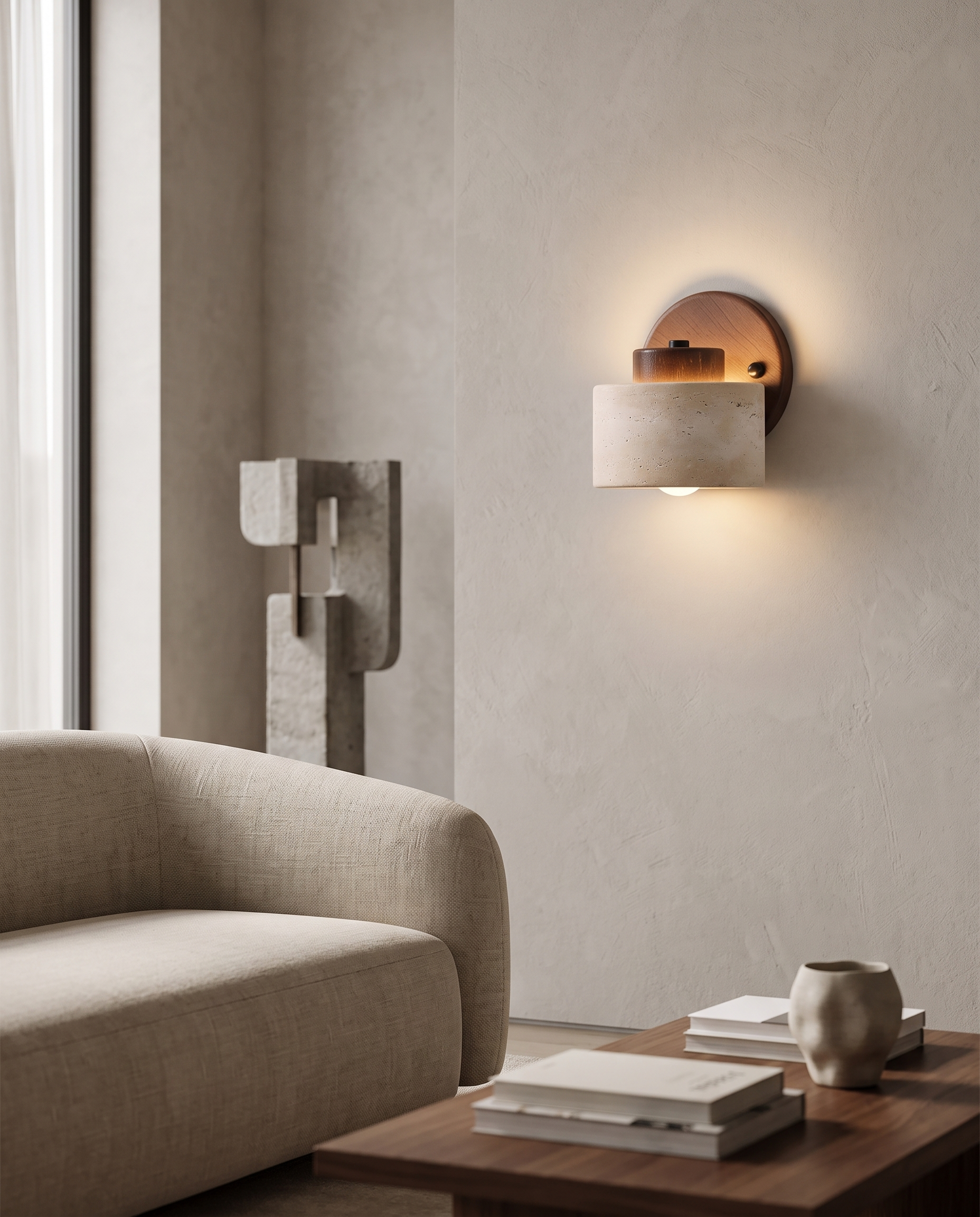 Sasso Travertine Wall Light in a living room