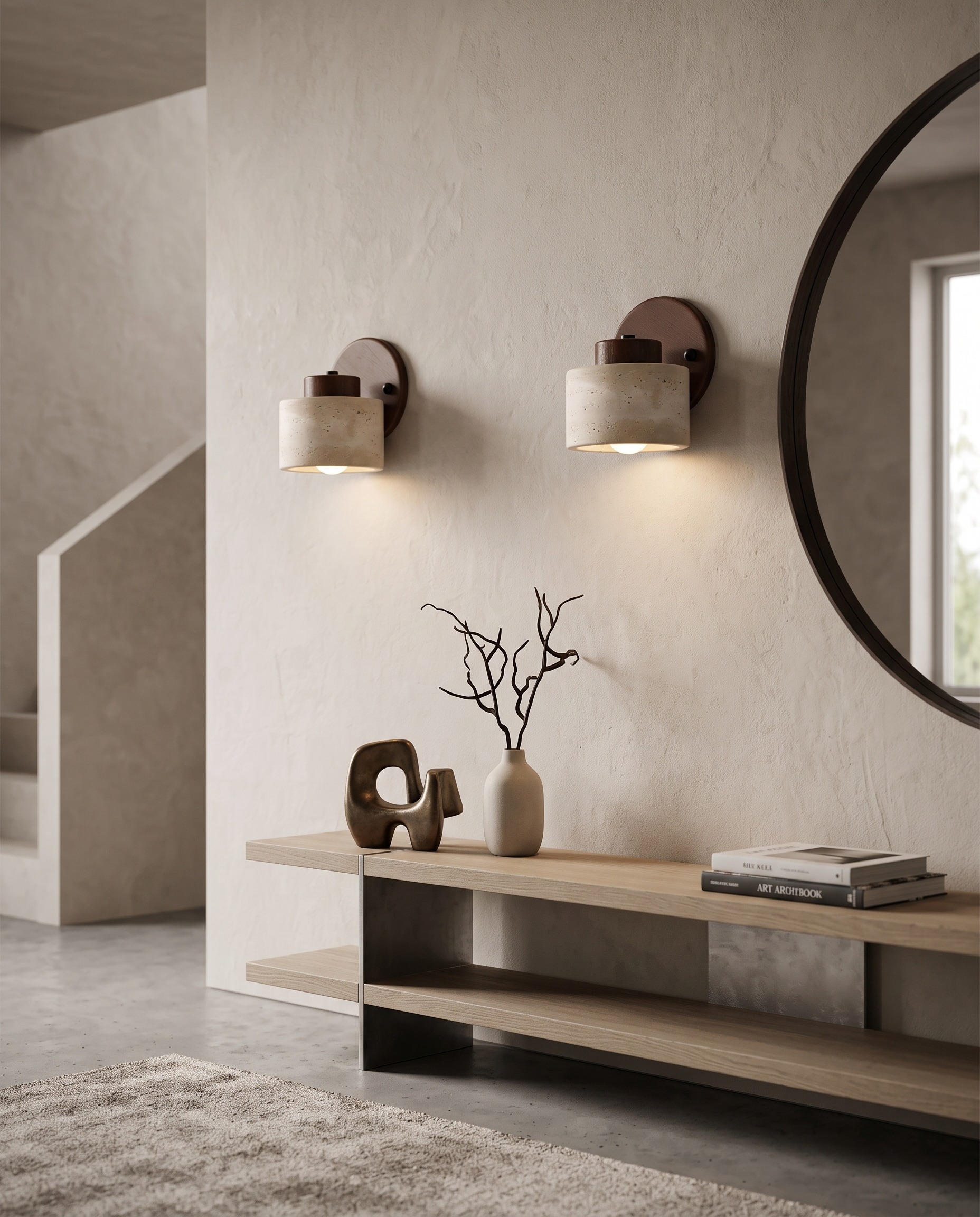 Sasso Travertine Wall Light in an entryway