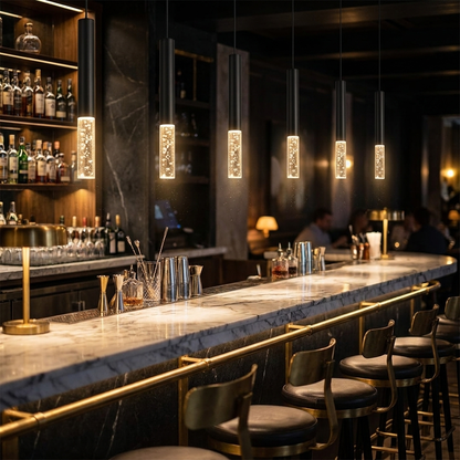 Asta Pendant (Bubble) row over a bar counter