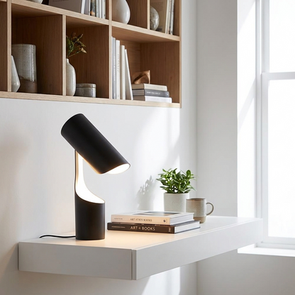 Cilindro Desk Lamp on a floating shelf desk