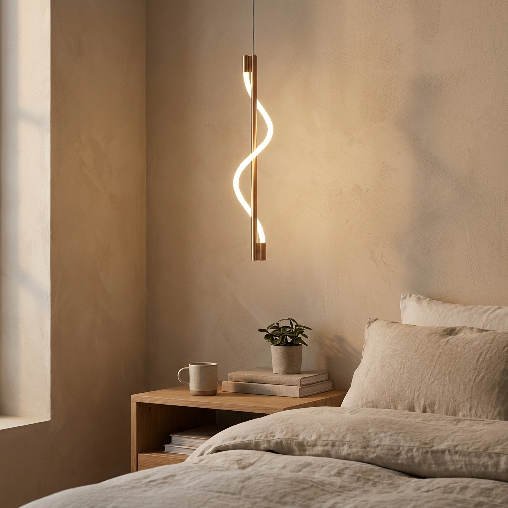 Spirale Rope Pendant (Copper) in a bedroom