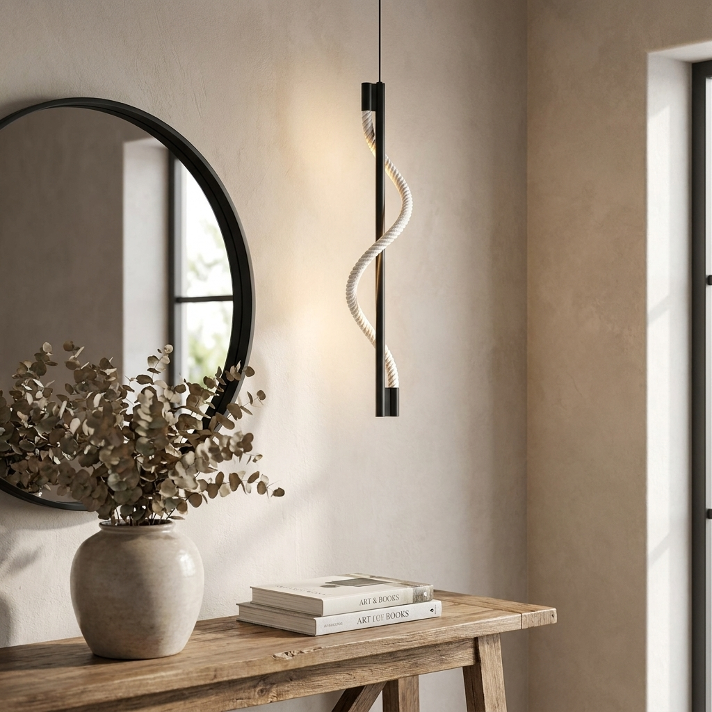 Spirale Rope Pendant (Black) in an entryway