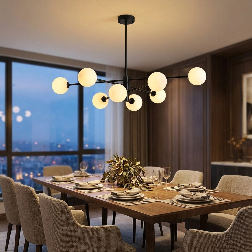 Bolla Cluster Chandelier (Black) over a dining table