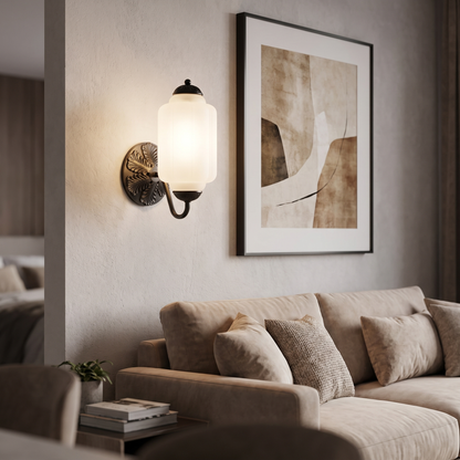 Selene wall sconce - black + frosted glass