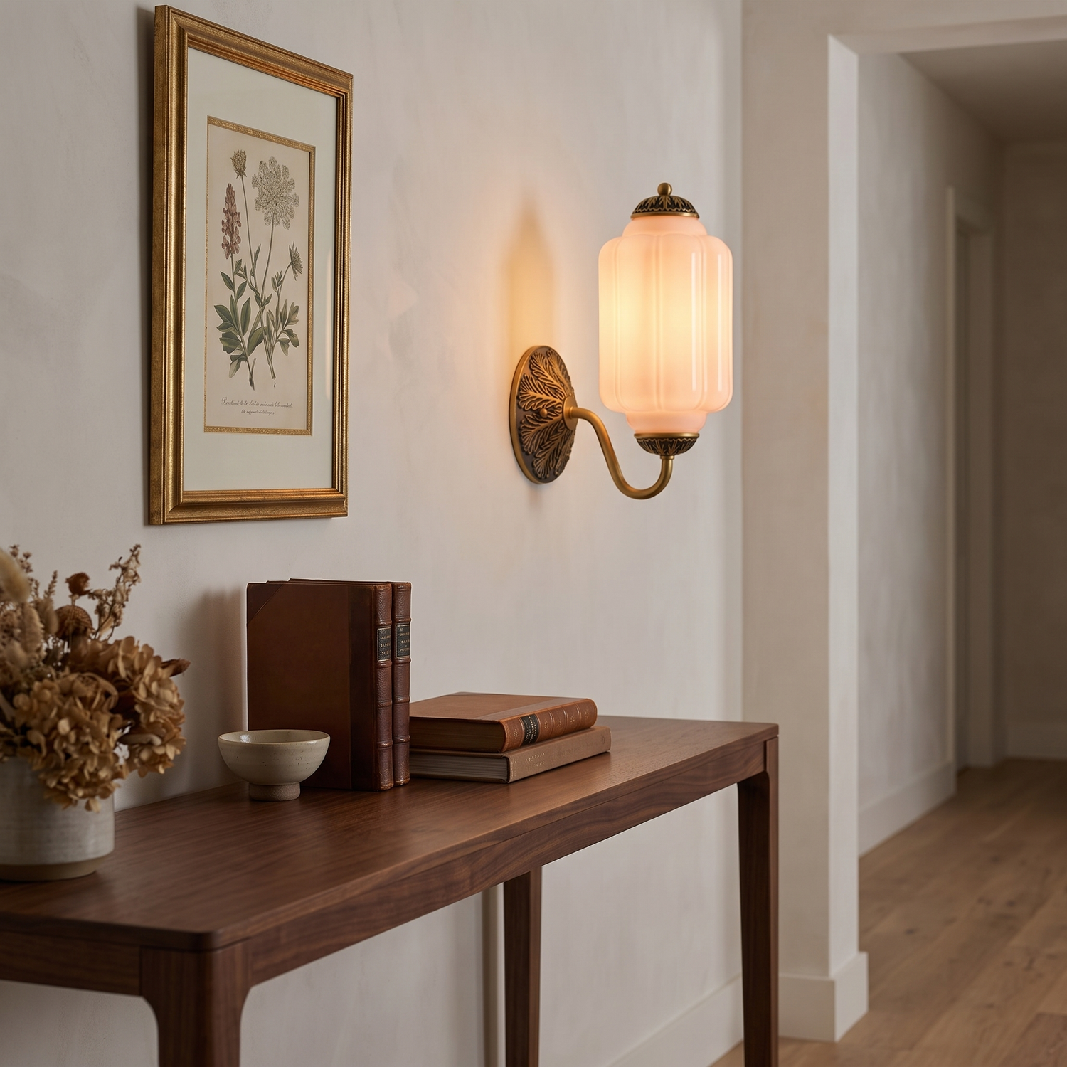 Selene wall sconce - brass + pink