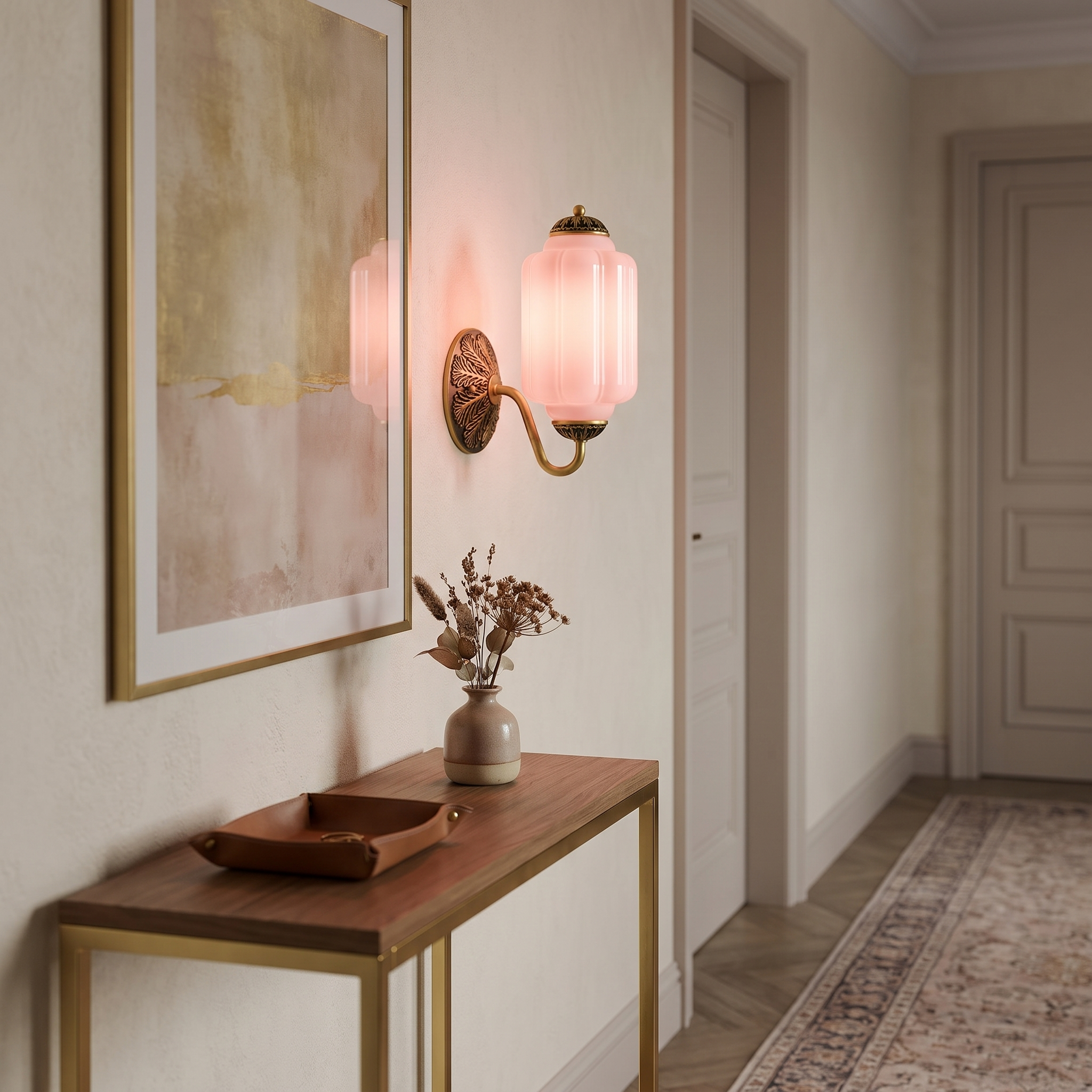 Selene wall sconce - brass + pink