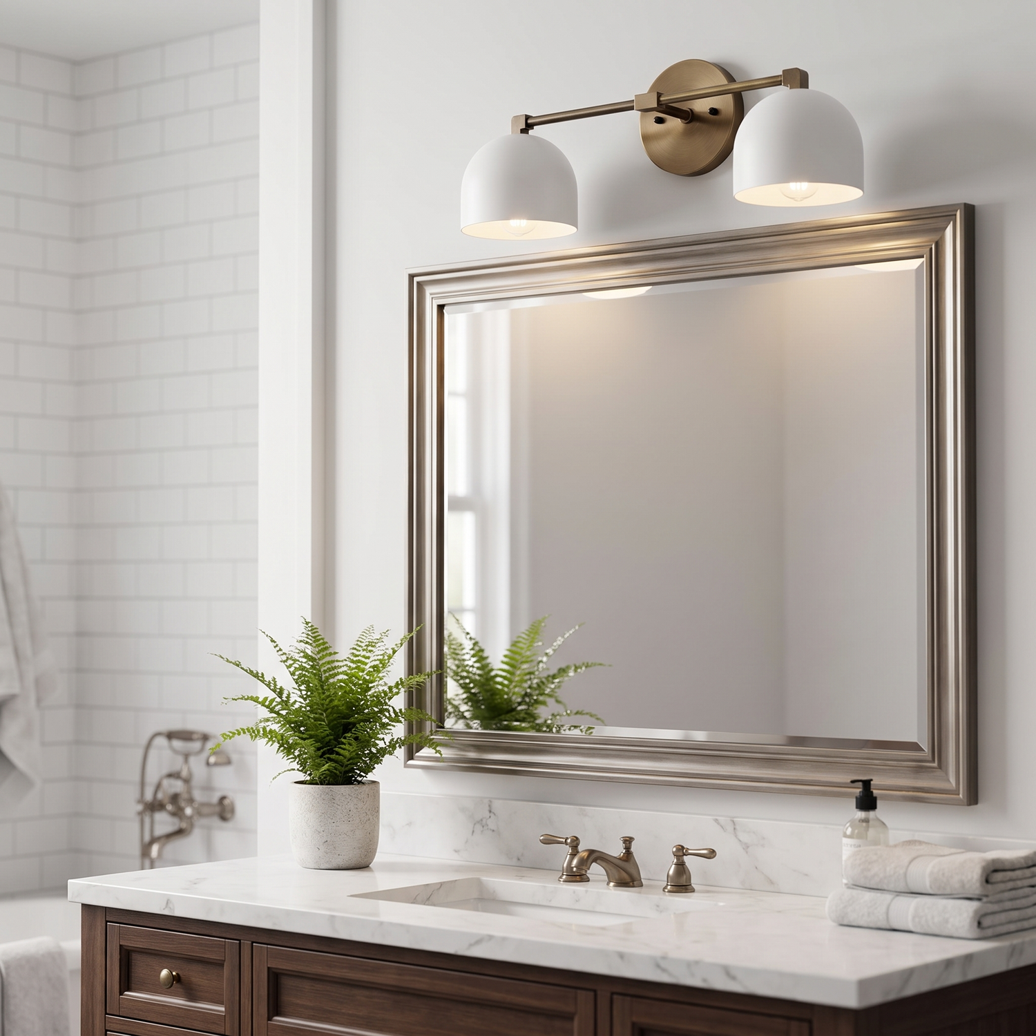 Metio vanity light - white shade / antique brass