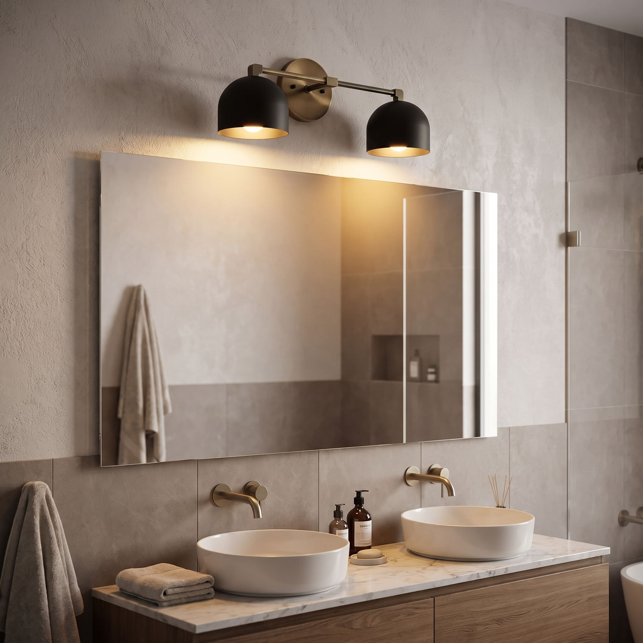 Metio vanity light - black shade / antique brass
