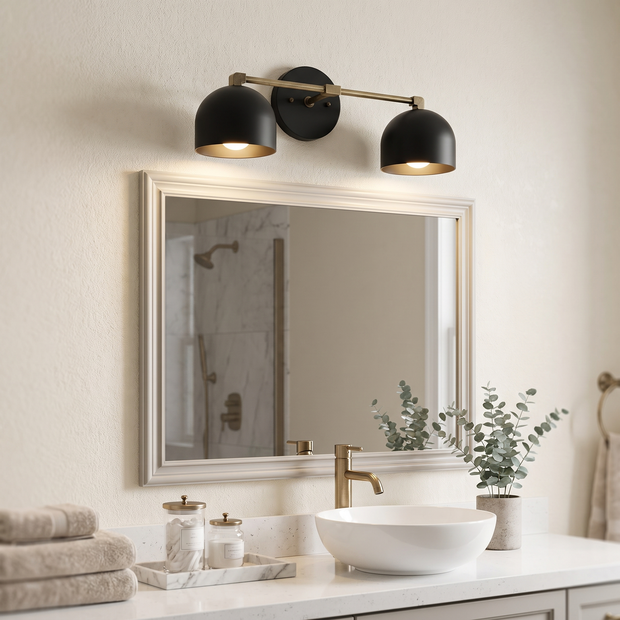 Metio vanity light - black shade / black + antique brass