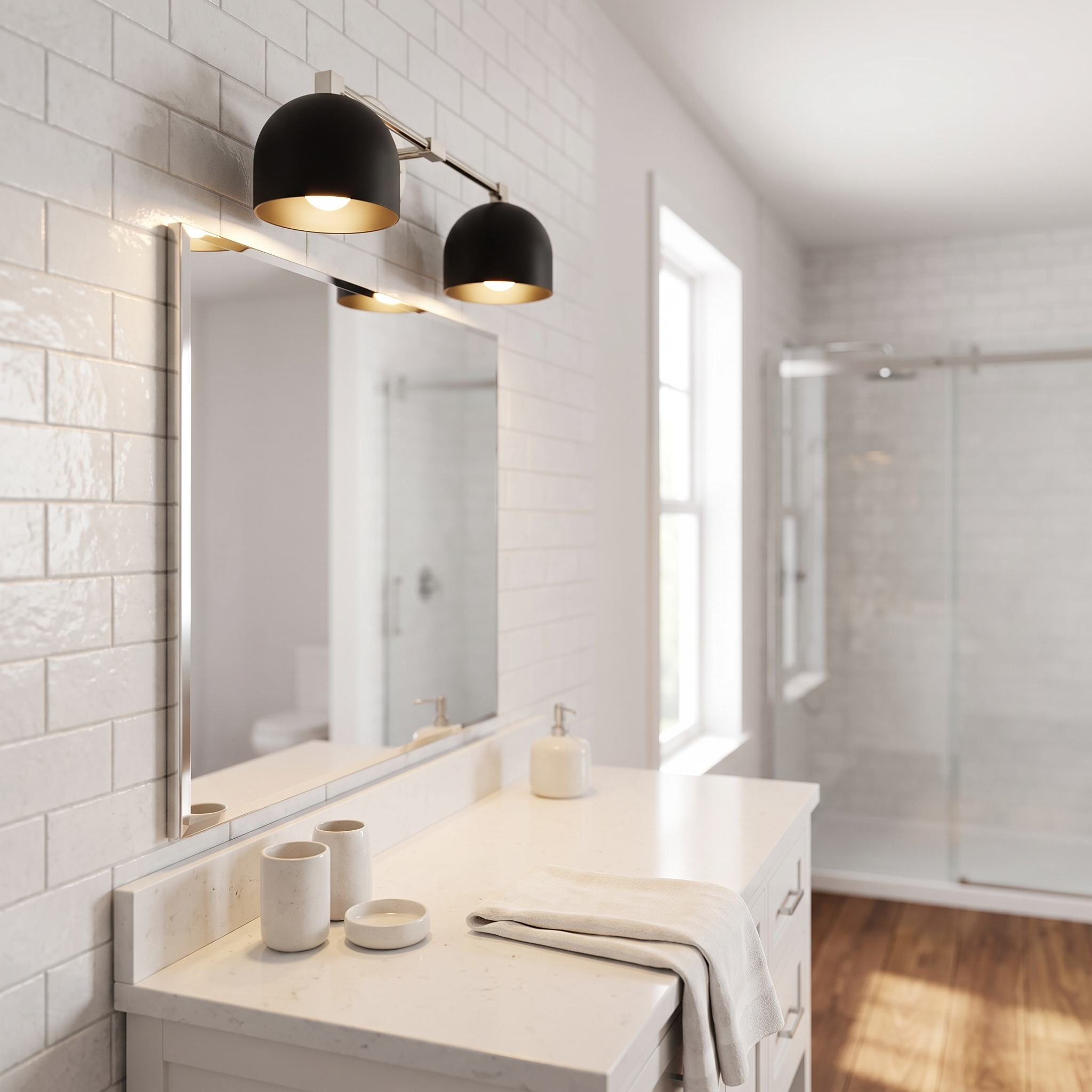 Metio vanity light - black shade / polished nickel