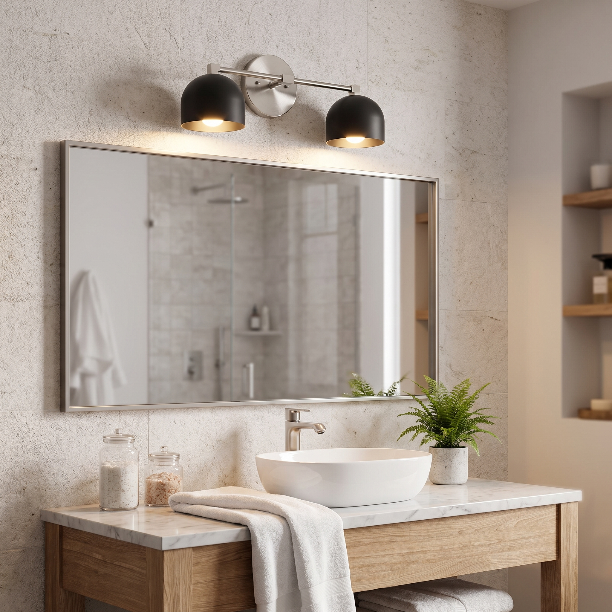 Metio vanity light - black shade / brushed nickel