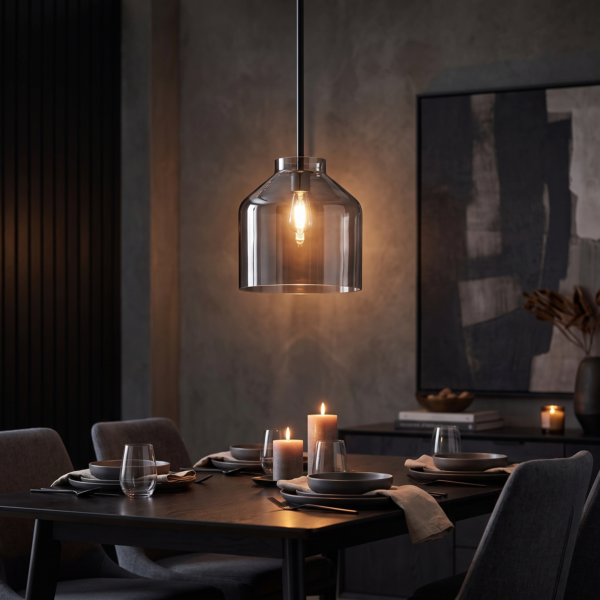 Hanton pendant - Smoke Glass / Matte Black