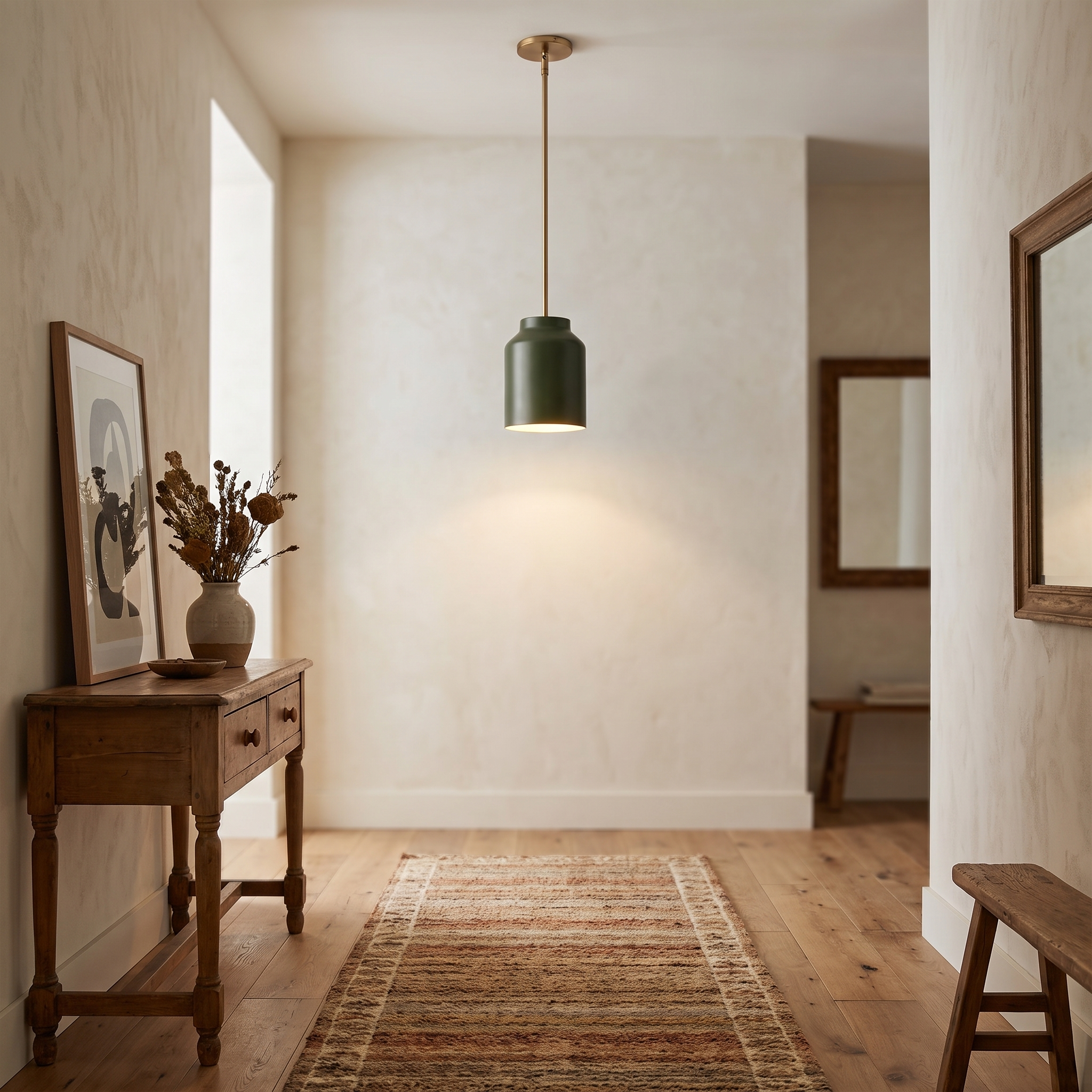 Hanton pendant - Powder Coated Dark Olive / Antique Brass