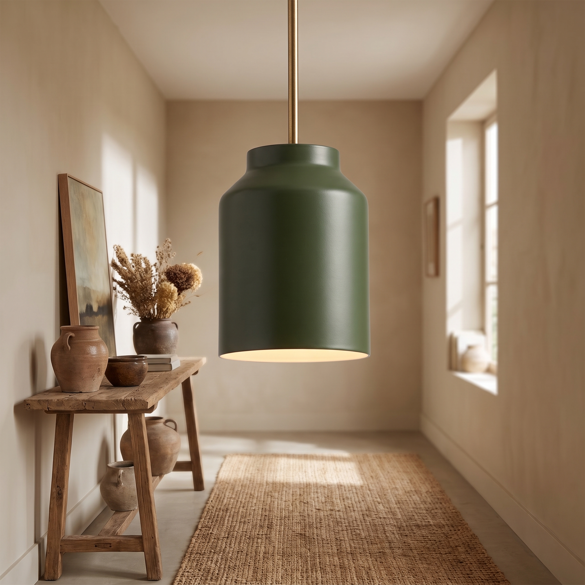 Hanton pendant - Powder Coated Dark Olive / Antique Brass