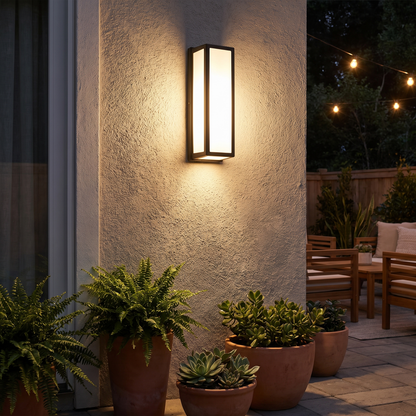 Vero outdoor wall sconce on a patio wall