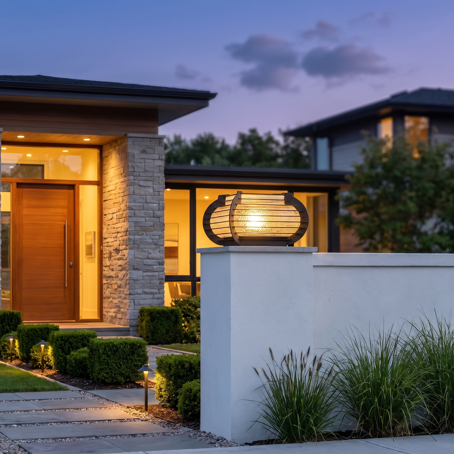 Manor oval slatted outdoor post light on a fence pillar