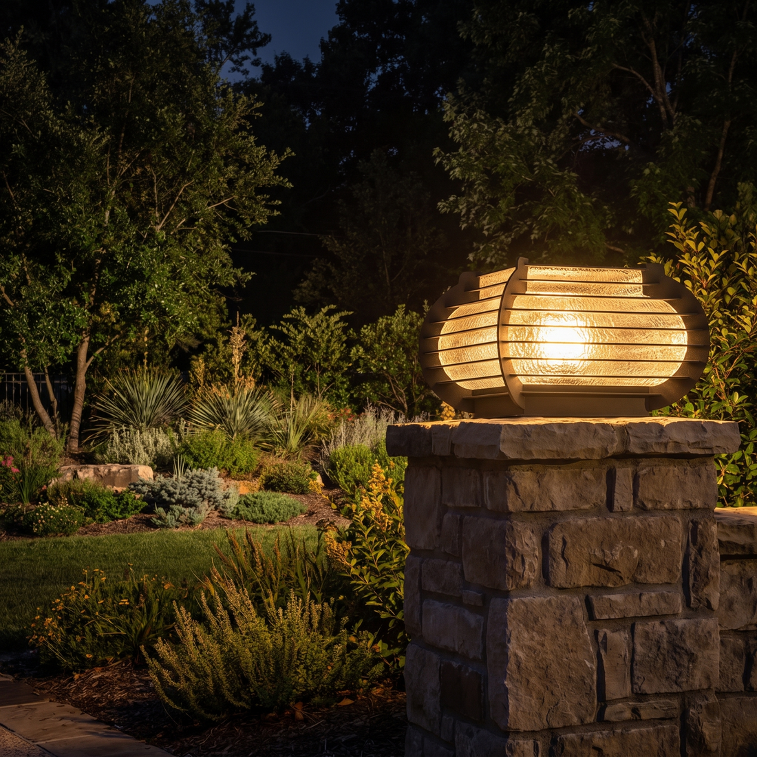 Manor oval slatted post light on a gate pillar